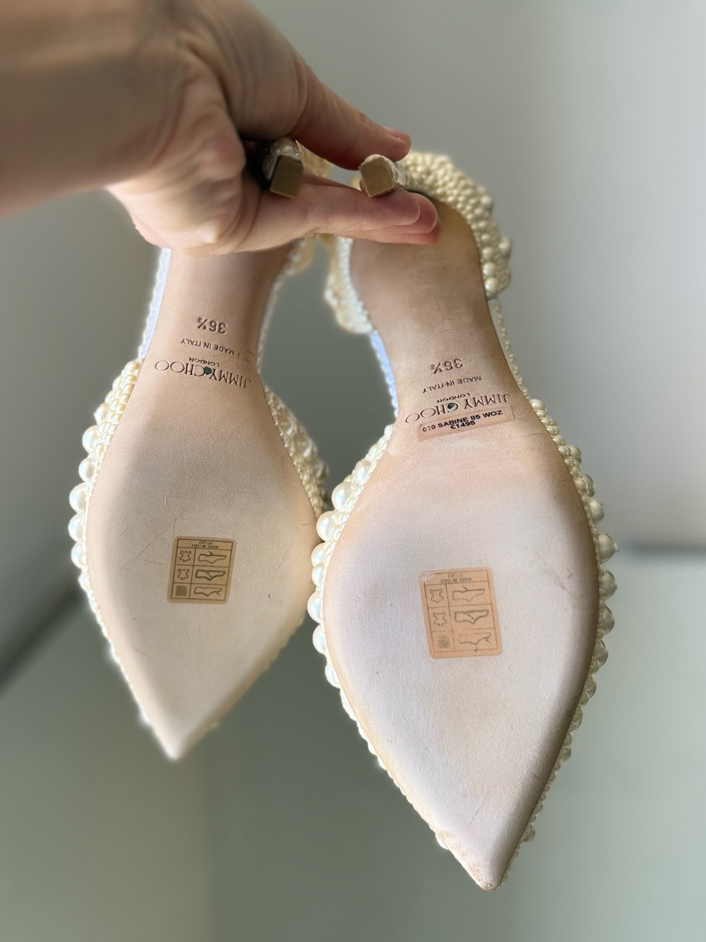 New JIMMY CHOO Sabine 85 faux pearl-embellished satin pumps 36.5 $1,895 - Picture 15 of 16
